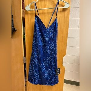 Lulus NWT Blissful Blossoms Royal Blue Sequin Backless Mini Dress